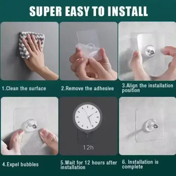 Self Adhesive Wall Hooks installation steps - DrutoBD
