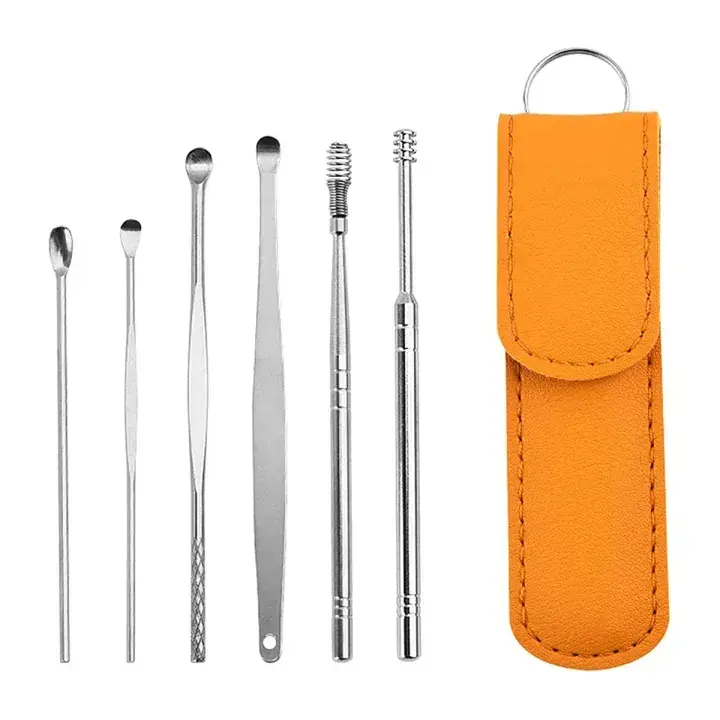 Stainless Steel Ear Pick Set with Leather Case - DrutoBD