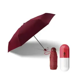 Maroon Capsule Umbrella Open and Folded View - DrutoBD