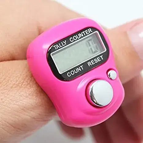 Pink color digital tasbih ring on finger - DrutoBD