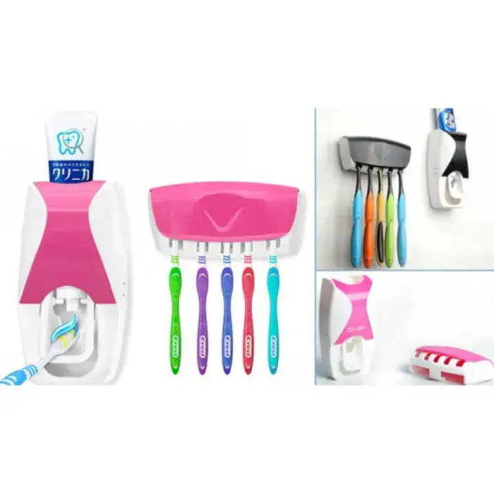 Pink Automatic Toothpaste Dispenser and toothbrush holder - DrutoBD