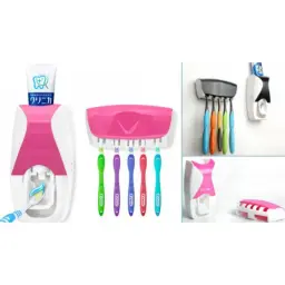 Pink Automatic Toothpaste Dispenser and toothbrush holder - DrutoBD