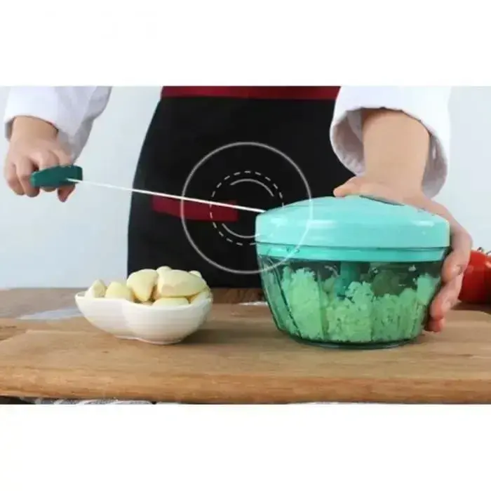 Manual hand pull string chopper showing garlic chopping - DrutoBD