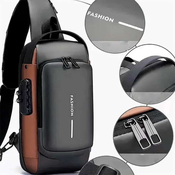 Anti-theft Crossbody Bag front view and lock detail - DrutoBD