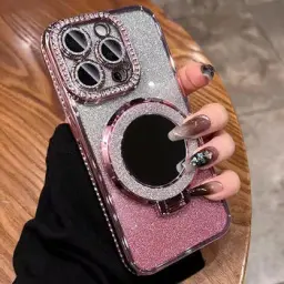 Pink diamond glitter phone case in hand - DrutoBD