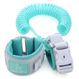 Anti Lost Strap in teal color showing the coiled spring cord and padded wrist cuff with a side-release buckle