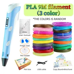 Box contents including 9M PLA filament, finger stalls, and USB cable