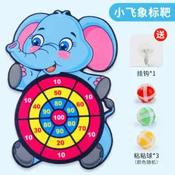 Kids Sticky Ball Dartboard Toy showing a cute blue elephant design with colorful scoring rings and three velcro balls